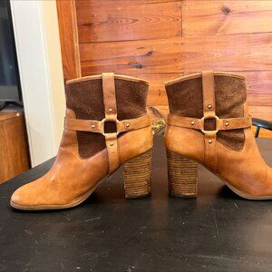 Vintage Ralph Lauren Tan Leather/Suede Western Heeled Boots - Size 8